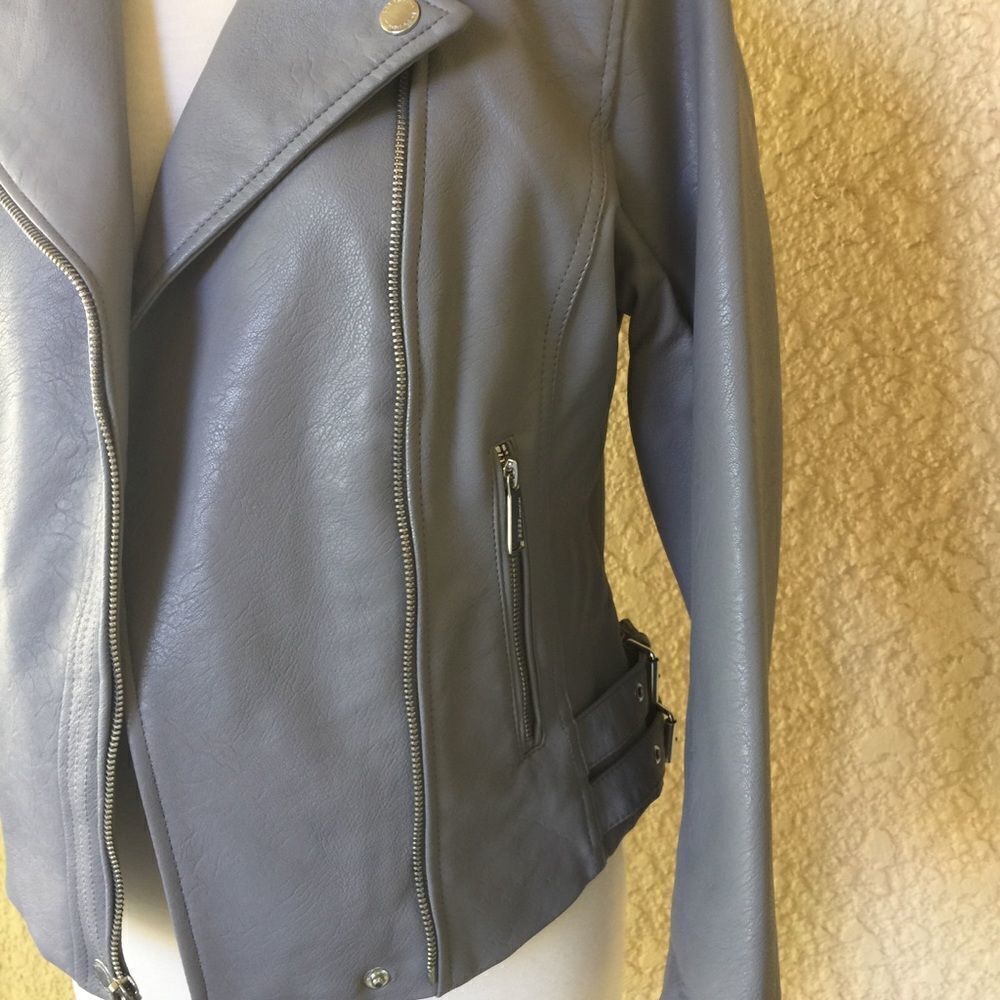 BCBG Faux Leather Front‎ Zip Jacket Gray S - Picture 6 of 8